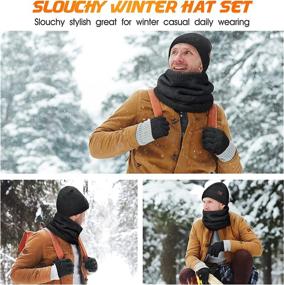 img 2 attached to Winter Hat Scarf Glove Set: Stay Warm with Knit Fleece Lined Beanie, Scarf, and Touchscreen Gloves - Perfect Winter Accessory Set for Men and Women