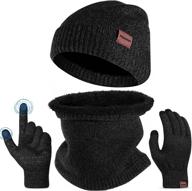 winter hat scarf glove set: stay warm with knit fleece lined beanie, scarf, and touchscreen gloves - perfect winter accessory set for men and women logo