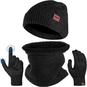 img 4 attached to Winter Hat Scarf Glove Set: Stay Warm with Knit Fleece Lined Beanie, Scarf, and Touchscreen Gloves - Perfect Winter Accessory Set for Men and Women