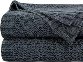 img 4 attached to 🌿 NTBAY Натуральное плед из кабельного вязания из бамбука: мягкое, охлаждающее двуспальное одеяло - тёмно-серый, 60 х 80 дюймов, 3 фунта.