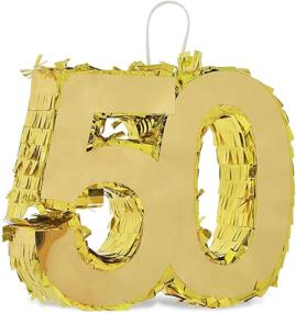 img 2 attached to 🎉 Золотая мини-пиньята с числом 50: идеальное для 50-летия, годовщин, с золотой фольгой (7,4 x 6,2 x 2 дюйма)