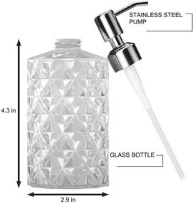 img 3 attached to 🧼 GLADPURE 2 Pack Clear Diamond Design Glass Soap Dispensers – 12 Oz Refillable Hand Soap Dispenser with Stainless Steel Pump for Kitchen and Bathroom