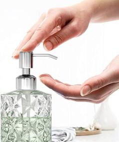 img 2 attached to 🧼 GLADPURE 2 Pack Clear Diamond Design Glass Soap Dispensers – 12 Oz Refillable Hand Soap Dispenser with Stainless Steel Pump for Kitchen and Bathroom