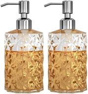 🧼 gladpure 2 pack clear diamond design glass soap dispensers – 12 oz refillable hand soap dispenser with stainless steel pump for kitchen and bathroom logo