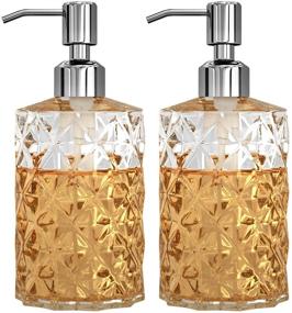 img 4 attached to 🧼 GLADPURE 2 Pack Clear Diamond Design Glass Soap Dispensers – 12 Oz Refillable Hand Soap Dispenser with Stainless Steel Pump for Kitchen and Bathroom