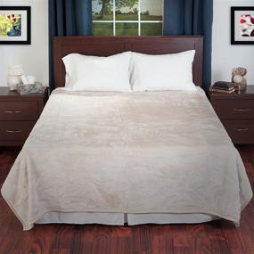 img 1 attached to 🛏️ Soft Heavy Plush Mink Blanket - Bedford Home Beige - Solid Color - 8 Pound Weight