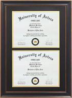 🖼️ double diploma frames 14x20 - fits two 8.5x11 inch certificates, documents, and college degree - sleek black frame with golden trim - accommodates 8 1/2 x 11 with black gold double mat - wall mounting – core art логотип