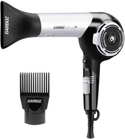 img 4 attached to BARBOZ Professional Ionic Ceramic Hair Dryer with Comb Concentrator Attachment, Lightweight 1875 Watt Tourmaline Blow Dryer – Black&amp;Silver