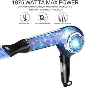 img 2 attached to BARBOZ Professional Ionic Ceramic Hair Dryer with Comb Concentrator Attachment, Lightweight 1875 Watt Tourmaline Blow Dryer – Black&amp;Silver