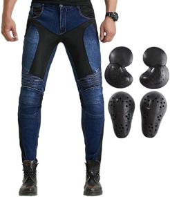 img 4 attached to XL Blue Summer Mesh Motorcycle Riding Jeans: Slim Stretch Pants with Armor for Motocross Racing