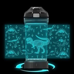 img 1 attached to 🦖 Dinosaur Water Bottle with Light Up Boy Drinking Cups and 3D Dinosaur Night Light - 14 OZ Tritan BPA Free Eco-Friendly - Cool Jurassic Merchandise Gift for School Kids Boys Girls