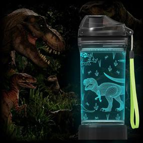 img 2 attached to 🦖 Dinosaur Water Bottle with Light Up Boy Drinking Cups and 3D Dinosaur Night Light - 14 OZ Tritan BPA Free Eco-Friendly - Cool Jurassic Merchandise Gift for School Kids Boys Girls