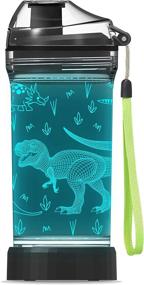 img 4 attached to 🦖 Dinosaur Water Bottle with Light Up Boy Drinking Cups and 3D Dinosaur Night Light - 14 OZ Tritan BPA Free Eco-Friendly - Cool Jurassic Merchandise Gift for School Kids Boys Girls