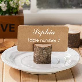 img 1 attached to 🌿 Toncoo Wood Place Card Holders Bundle - Premium Rustic Table Number Holders & Kraft Place Cards, Ideal for Wedding Party Tables & More