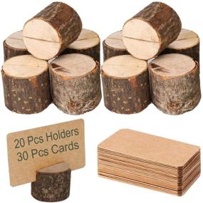 img 4 attached to 🌿 Toncoo Wood Place Card Holders Bundle - Premium Rustic Table Number Holders & Kraft Place Cards, Ideal for Wedding Party Tables & More