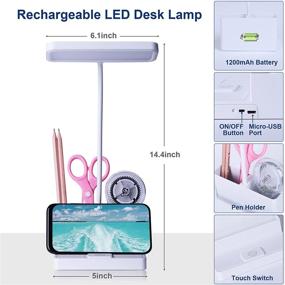 img 3 attached to 🔦 Versatile and Eye-Friendly LED Desk Lamp with Pen/Phone Holder: Rechargeable, Flexible Gooseneck, 3 Color Modes, Stepless Dimming - Ideal for Office, Dorm, or Bedroom (White)