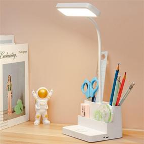 img 4 attached to 🔦 Versatile and Eye-Friendly LED Desk Lamp with Pen/Phone Holder: Rechargeable, Flexible Gooseneck, 3 Color Modes, Stepless Dimming - Ideal for Office, Dorm, or Bedroom (White)