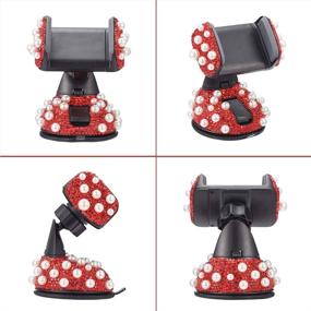 img 1 attached to Bling Rhinestone and Pearl Car Phone Mount: Stylish Universal Holder for Car Dashboard & Air Vent - Adjustable Cell Phone Stand in Red by ATMOMO