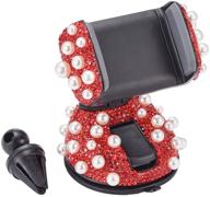 bling rhinestone and pearl car phone mount: stylish universal holder for car dashboard & air vent - adjustable cell phone stand in red by atmomo logo