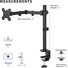 img 3 attached to 🖥️ VIVO Single 13-27 inch LCD Monitor Desk Mount Stand - Fully Adjustable, Tilt, Articulating - Holds 1 Screen (STAND-V001)