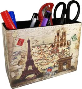 img 4 attached to Vintage Pen Pencil Holder Cup - DreamsEden Retro Pattern Desk Organizer For Home Office Bedroom ( Beige Paris Eiffel Tower Square)