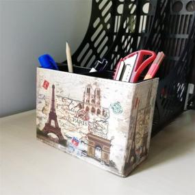 img 2 attached to Vintage Pen Pencil Holder Cup - DreamsEden Retro Pattern Desk Organizer For Home Office Bedroom ( Beige Paris Eiffel Tower Square)