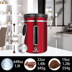 img 3 attached to ☕ JENNI-MER Coffee Canister Large Airtight Stainless Steel Container with Transparent Window for Fresher Beans and Grounds, Date Tracker, CO2-Release Valve, Measuring Scoop (Red)