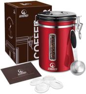 ☕ jenni-mer coffee canister large airtight stainless steel container with transparent window for fresher beans and grounds, date tracker, co2-release valve, measuring scoop (red) logo