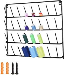 img 4 attached to 🧵 Metal Black Thread Rack Organizer with Hanging Hooks - Holds 32 Spools for Embroidery, Quilting, and Sewing Threads