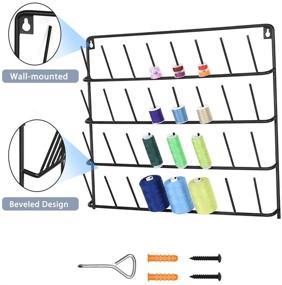 img 1 attached to 🧵 Metal Black Thread Rack Organizer with Hanging Hooks - Holds 32 Spools for Embroidery, Quilting, and Sewing Threads