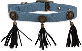 img 1 attached to 🐶 MuttNation Miranda Lambert Denim Concho & Fringe Dog Collar, Blue - Custom Fit for Optimal Style and Function