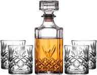 🥃 kinsley whiskey glasses and decanter set - premium 5-piece glass bundle for serving scotch, bourbon, cognac, and liquor, enhanced with pull top drink stopper logo