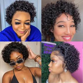 img 3 attached to 🌟 Enhanced SEO: BaiHong 6" Short Curly Lace Front Human Hair Wigs | 13X1 Pixie Cut HD Lace Front Wigs for Black Women | Plucked & Bleached Knots Pixie Cut Hairstyle