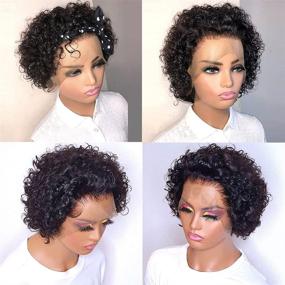 img 2 attached to 🌟 Enhanced SEO: BaiHong 6" Short Curly Lace Front Human Hair Wigs | 13X1 Pixie Cut HD Lace Front Wigs for Black Women | Plucked & Bleached Knots Pixie Cut Hairstyle