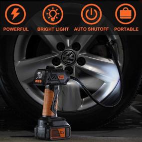 img 1 attached to 🔶 Breezz Cordless Air Pump with Digital Pressure Gauge, Portable Tire Inflator Compressor featuring 2500mAh Rechargeable Li-ion Battery and 12V Car Power Cord, orange (X1202)