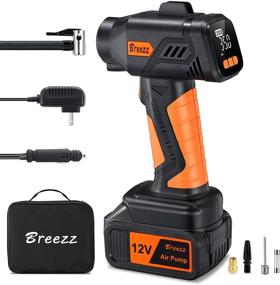 img 4 attached to 🔶 Breezz Cordless Air Pump with Digital Pressure Gauge, Portable Tire Inflator Compressor featuring 2500mAh Rechargeable Li-ion Battery and 12V Car Power Cord, orange (X1202)