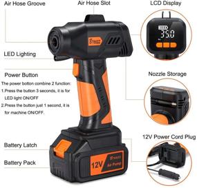 img 3 attached to 🔶 Breezz Cordless Air Pump with Digital Pressure Gauge, Portable Tire Inflator Compressor featuring 2500mAh Rechargeable Li-ion Battery and 12V Car Power Cord, orange (X1202)