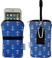 📱 tainada neoprene shockproof phone sleeve case bag with carabiner and lanyard - anchor pattern blue for iphone 13 pro max, samsung s21+, note 20 logo