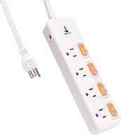 💡 6ft long extension cord power strip surge protector - 4 outlets, independent switch, overload protection, 1875w/15a/125v - certified by sgs - ideal for home office - white logo