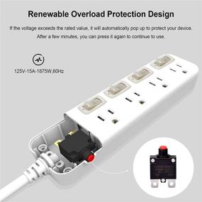 img 3 attached to 💡 6ft Long Extension Cord Power Strip Surge Protector - 4 Outlets, Independent Switch, Overload Protection, 1875W/15A/125V - Certified by SGS - Ideal for Home Office - White