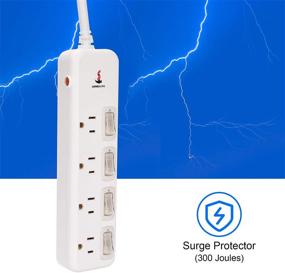 img 2 attached to 💡 6ft Long Extension Cord Power Strip Surge Protector - 4 Outlets, Independent Switch, Overload Protection, 1875W/15A/125V - Certified by SGS - Ideal for Home Office - White