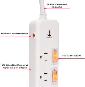 img 1 attached to 💡 6ft Long Extension Cord Power Strip Surge Protector - 4 Outlets, Independent Switch, Overload Protection, 1875W/15A/125V - Certified by SGS - Ideal for Home Office - White