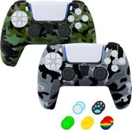 🎮 【2 pack】ps5 controller cover skin protector, soft & anti-slip silicone skin with thumb grips cases for playstation 5 (gray + green) - enhanced seo logo