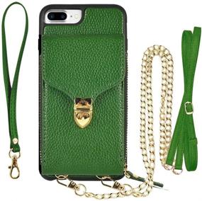 img 3 attached to 🔋 JLFCH Dark Green Wallet Case for iPhone 8 Plus & 7 Plus - Crossbody with Card Slot, Zipper Buckle, and Wrist Strap