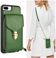 🔋 jlfch dark green wallet case for iphone 8 plus & 7 plus - crossbody with card slot, zipper buckle, and wrist strap logo