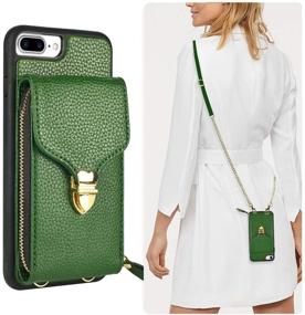 img 4 attached to 🔋 JLFCH Dark Green Wallet Case for iPhone 8 Plus & 7 Plus - Crossbody with Card Slot, Zipper Buckle, and Wrist Strap