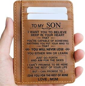 img 4 attached to Personalized Engraved Leather Men's Wallets, Card Cases & Money Organizers for Husbands and Grandsons, featuring Minimalist Men's Accessories