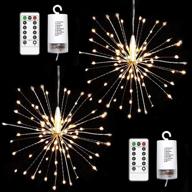 🎆 150 led copper wire starburst string lights - firework fairy lights with remote control for party, patio, wedding, waterproof decoration - pack of 2, warm white, battery operated логотип