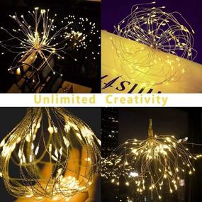 img 1 attached to 🎆 150 LED Copper Wire Starburst String Lights - Firework Fairy Lights with Remote Control for Party, Patio, Wedding, Waterproof Decoration - Pack of 2, Warm White, Battery Operated