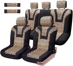 img 4 attached to COOLBEBE Leopard Car Seat Covers - Cheetah Print Integrated Auto Seat Cover Car Protector Interior Accessories, Airbag Friendly, Universal Fit for Cars, SUVs, Trucks - Complete Set